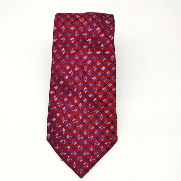 Stafford Tailored Culture Mens Red Silk Geometric Pointed Neck Tie Size 59x3 In - Picture 4 of 7